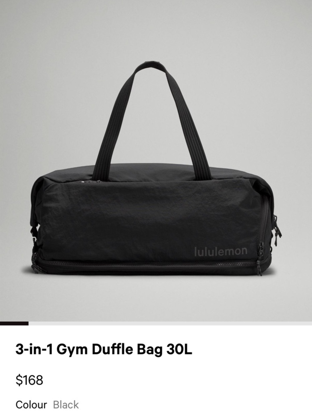 lululemon athletica Black 3-in-1 Gym Duffle